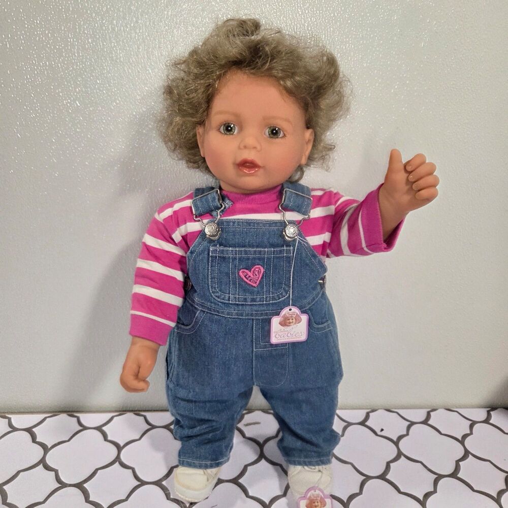 1990s My Twinn Babies Girl Posable Doll Green Eyes Dirty Blonde Hair overalls